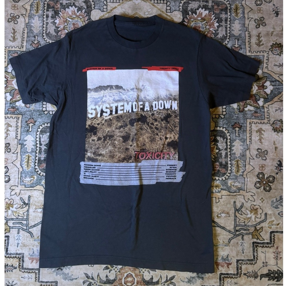 System of a Down Toxicity Album Y2K Graphic T-Shirt Gray Rock Band Tee 2001 Med